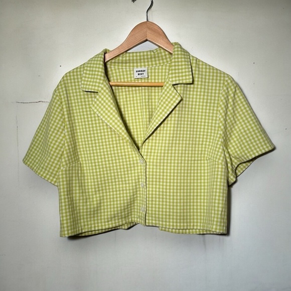 Sunday Best Tops - Sunday best gingham checkered collar cropped  shirt XL
